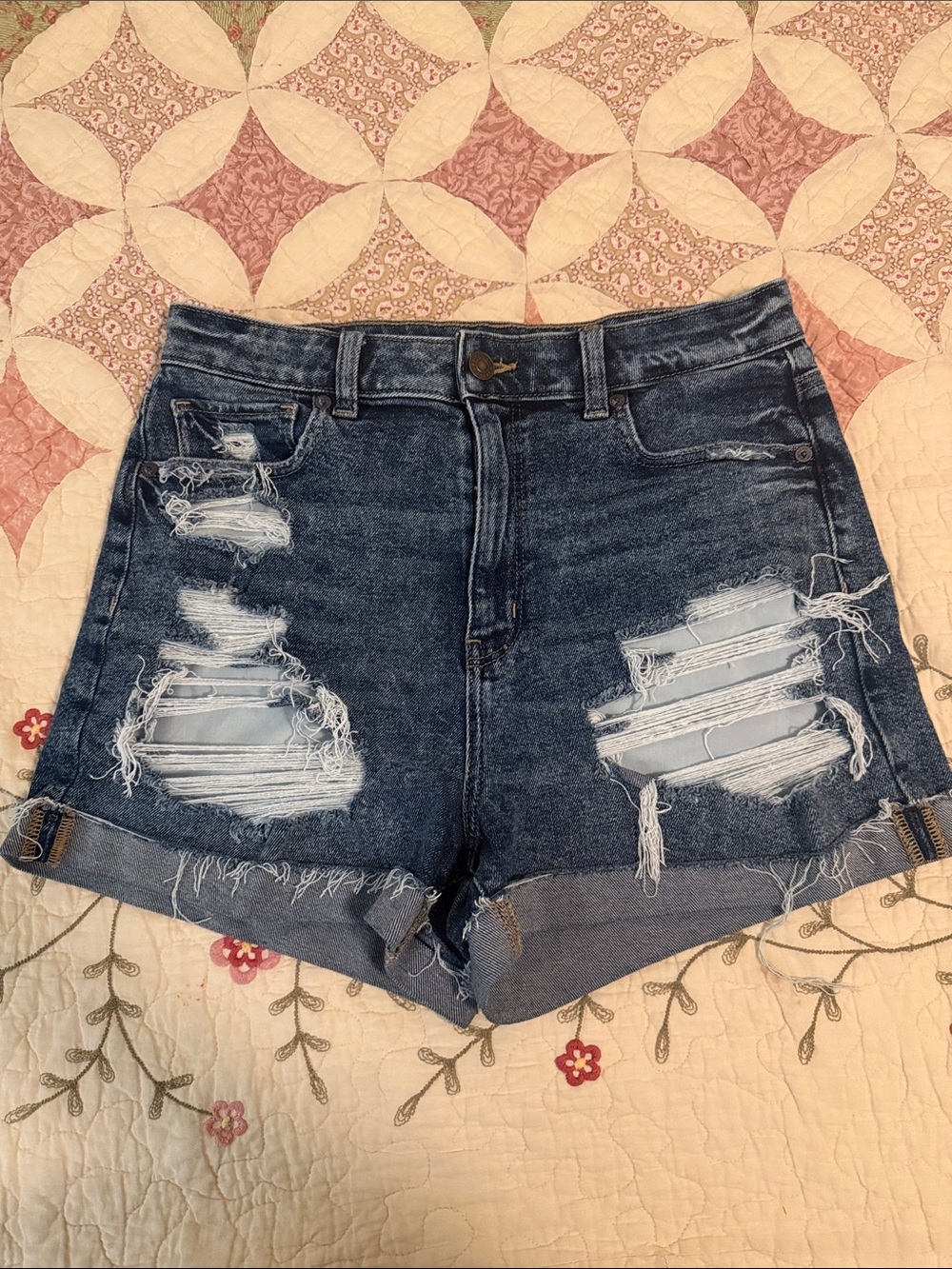 American Eagle Outfitters Dark Blue Distressed Denim Cutoff Shorts